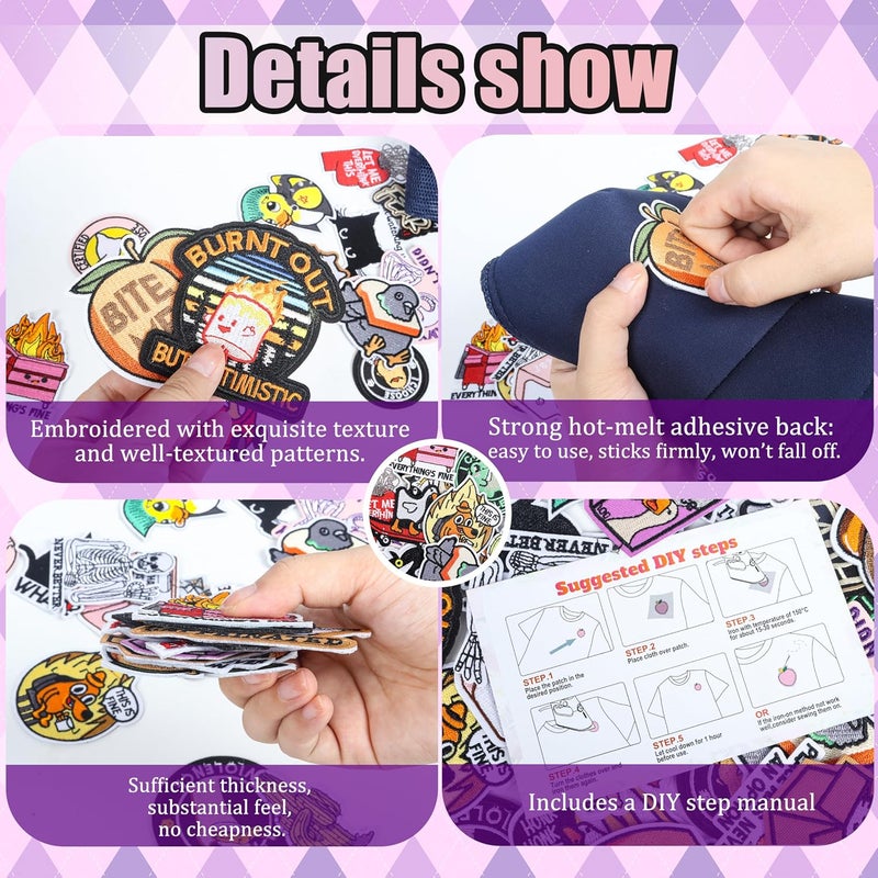 Meneng Funny Iron on Embroidered Patches: 30PCS Sew On Applique Patch with Cute Animal Humorous Quotes - Cartoon Funny DIY Crafts for Jacket Hat Backpack Shirt Decor - Image 3